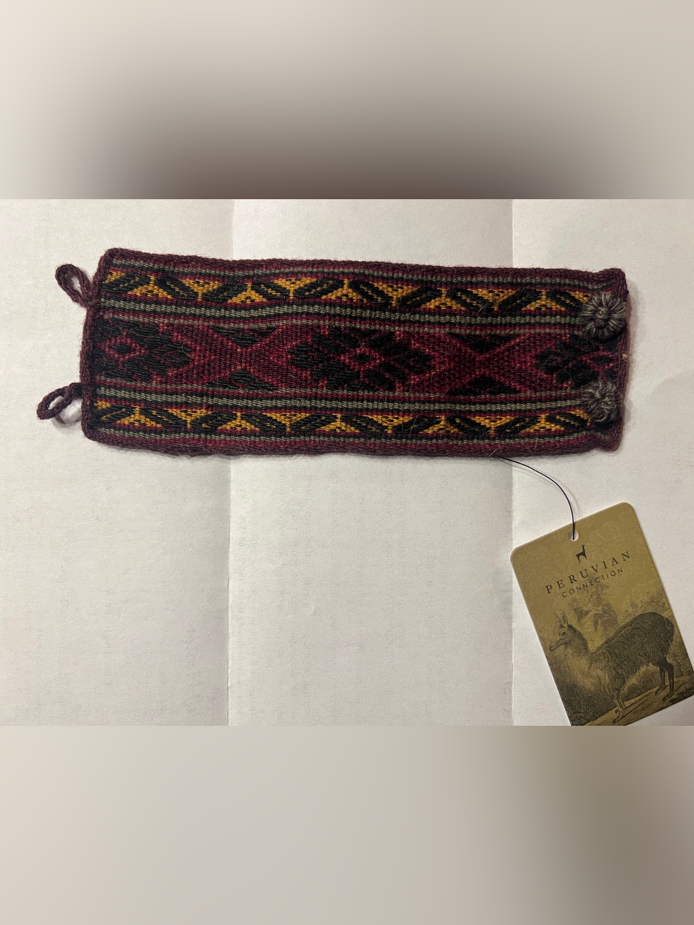 NWT Peruvian Connection Cuzco Wool Wide Buttoning Cuff Bracelet Burgundy Pattern